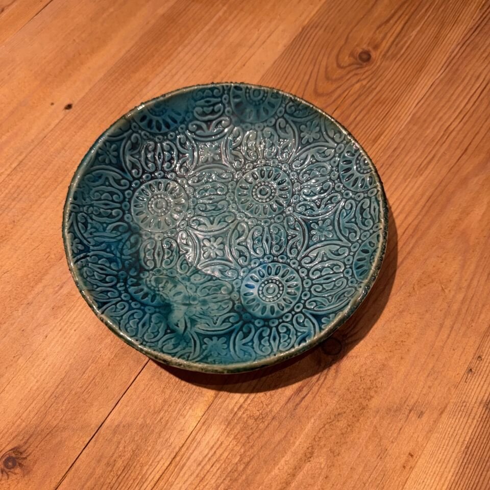 Turkuaz Renk Desenli Seramik Tabak