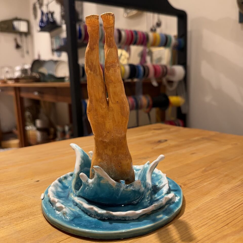 Seramik Yüzücü Biblo