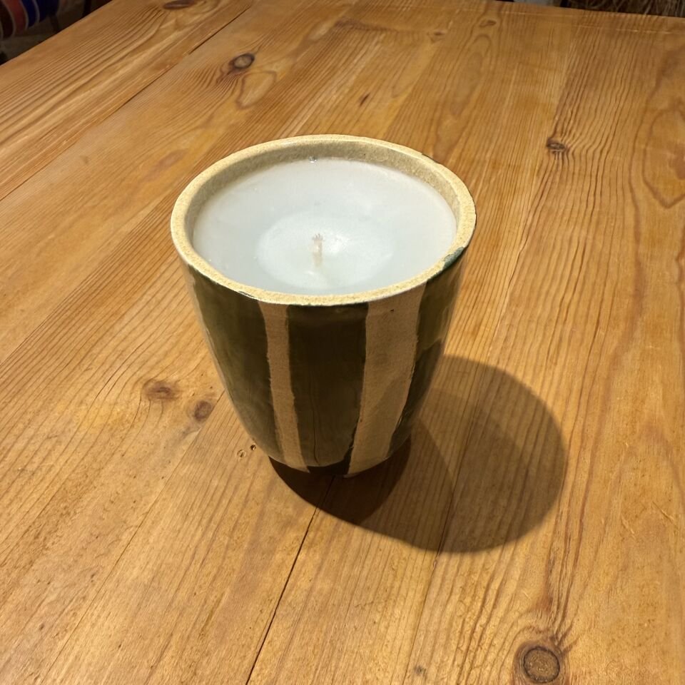 Yeşil Çizgili Seramik Mumluk