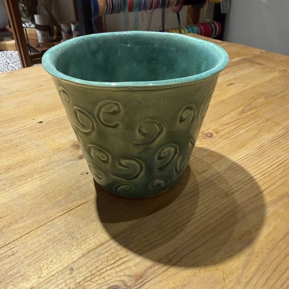 Yeşil İşlemeli Seramik Saksı