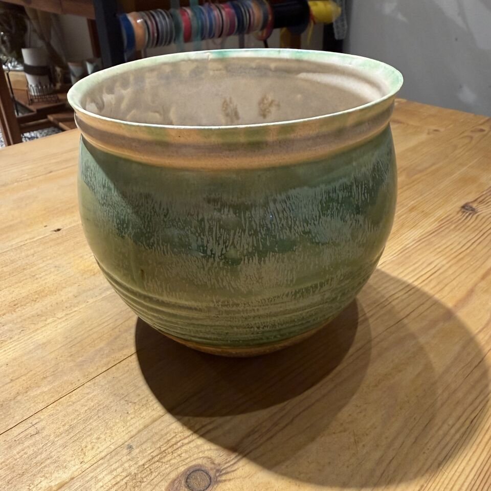 Yeşil Akma Sırlı Seramik Saksı