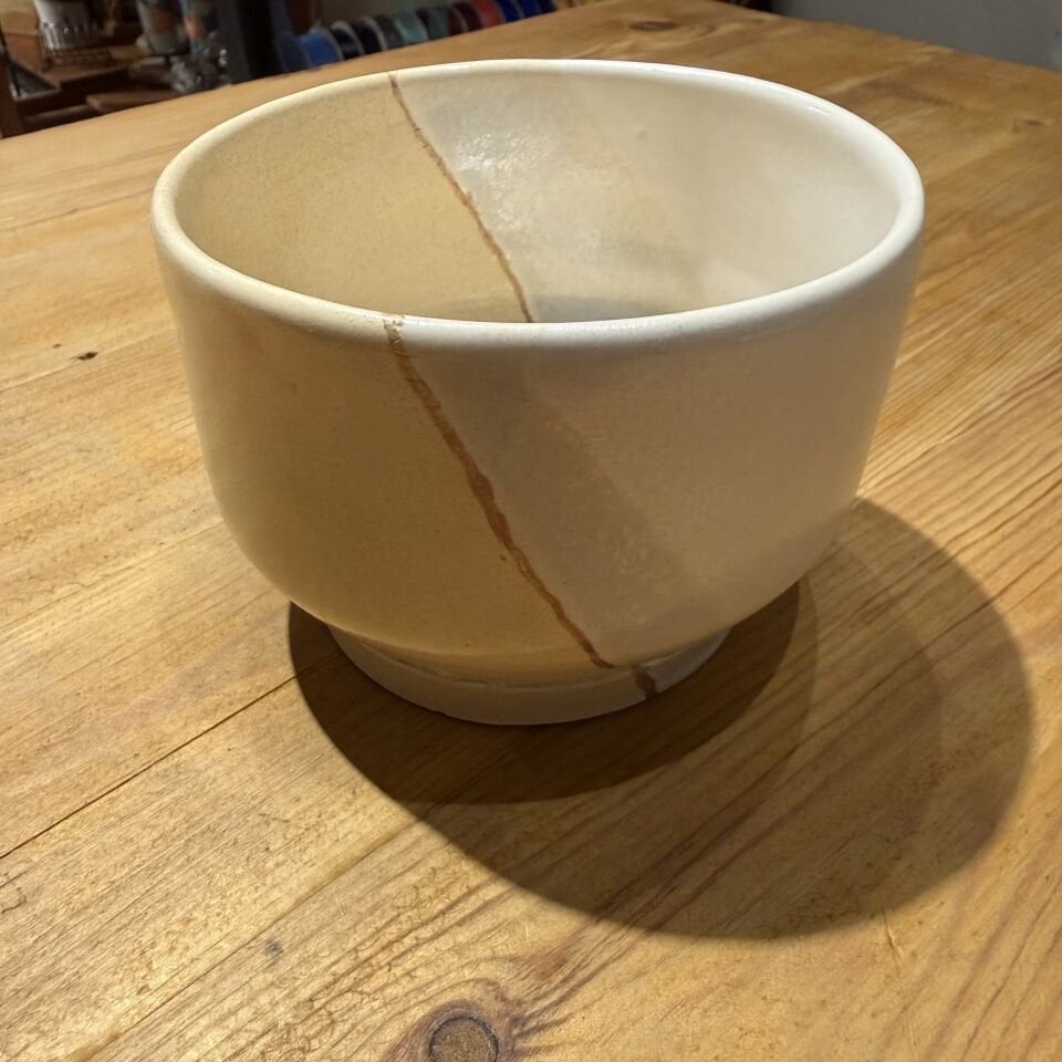 Desenli Krem Rengi Seramik Kase