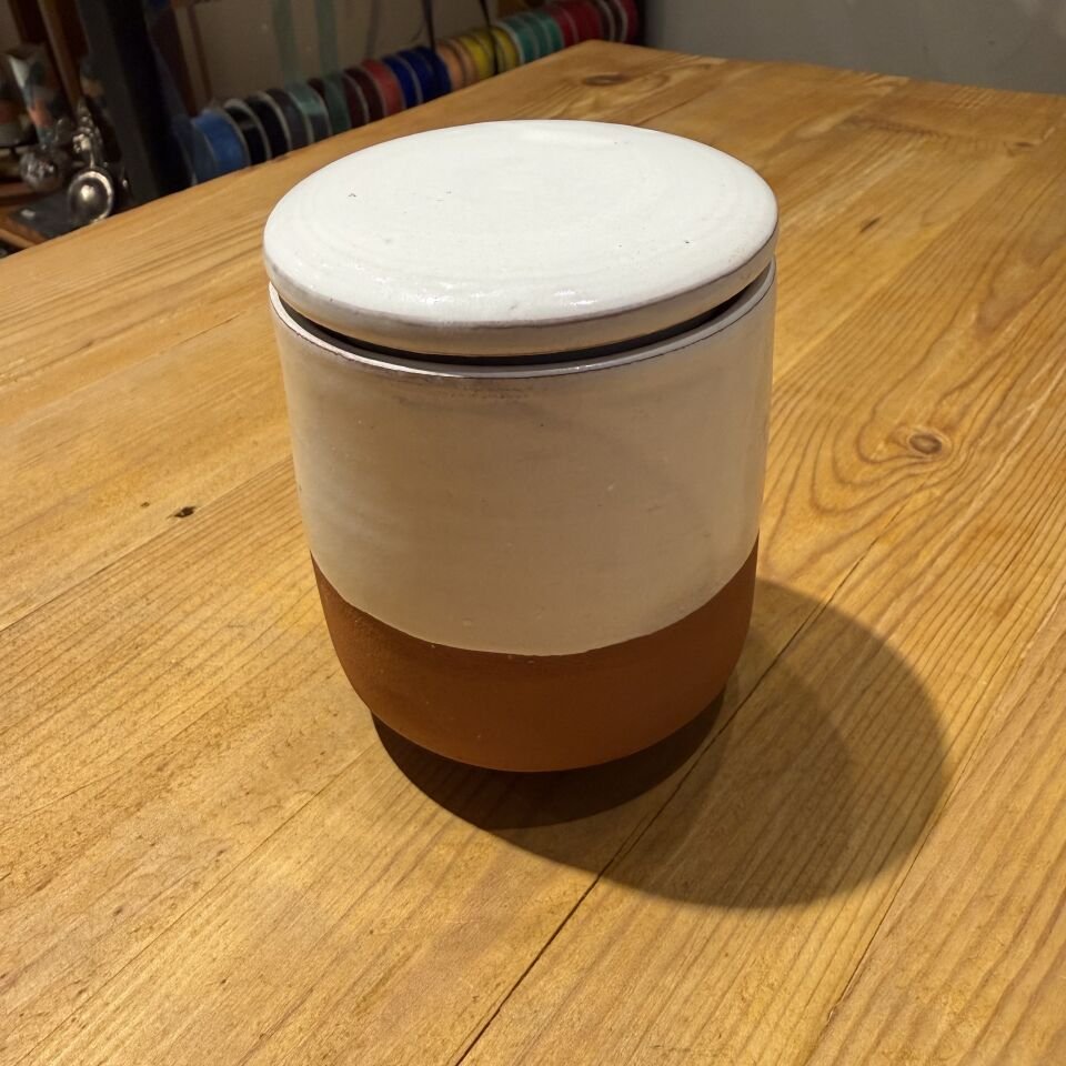 Ahşap Fitilli ve İki Renkli Seramik Mumluk