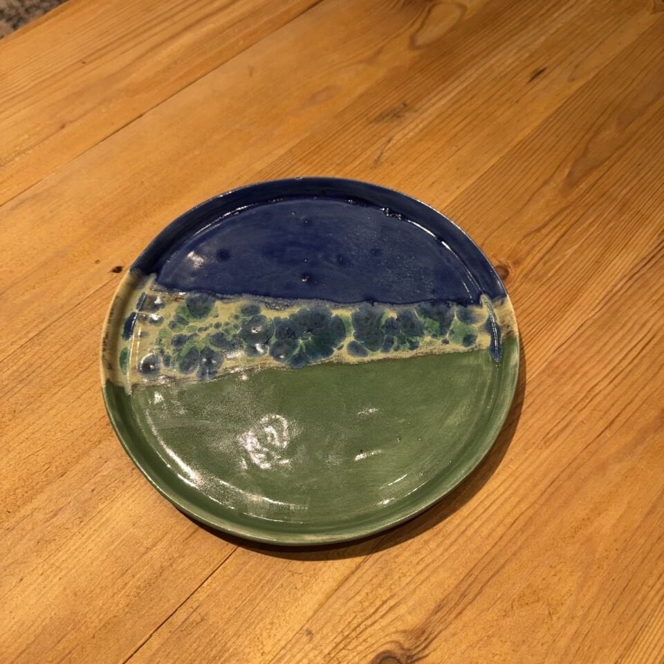 Mavi ve Yeşil Sırlı Seramik Tabak
