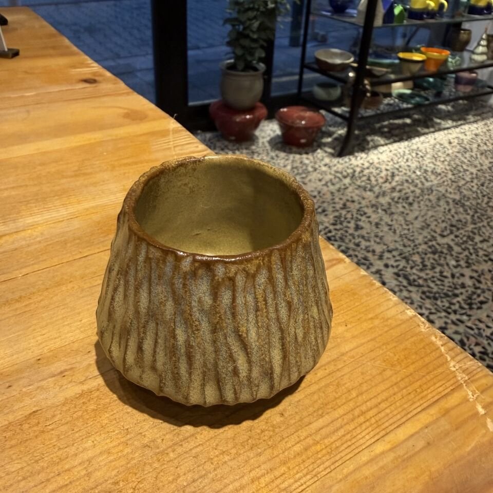 Ağaç Kabuğu Desenli Stoneware Mumluk