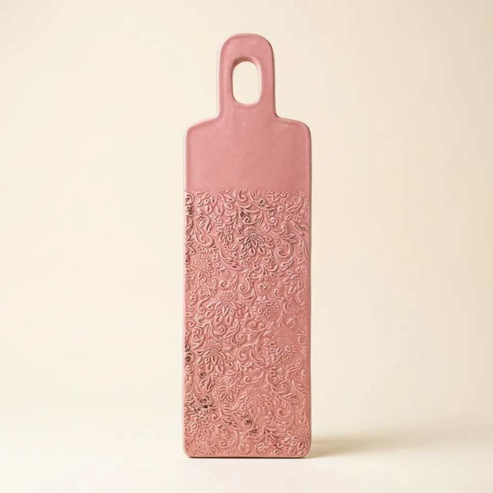 Pembe Rölyefli Seramik Sunum Tabağı